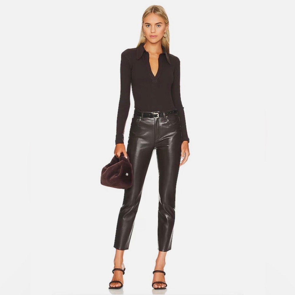 Citizens of Humanity Jolene Brown High Rise Slim Leather Pants New Size 24